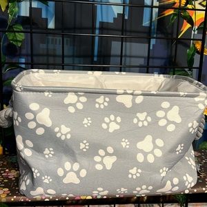 New Pet Storage Bin with Soft Rope Handles, Rectangle, Gray All-Over Paw Print